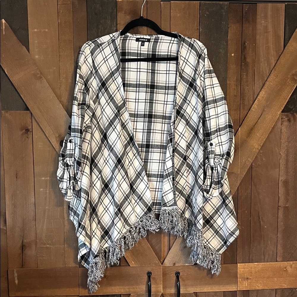Torrid Black and White Plaid Cardigan